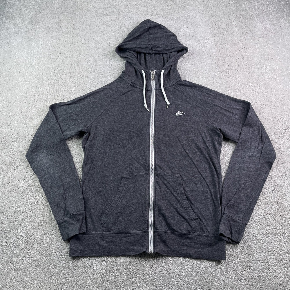 Nike Hoodie Women Large Gray Full Zip Lightweight Gym Sporty Activewear Raglan